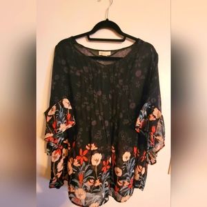 Black Sheer Floral Blouse,